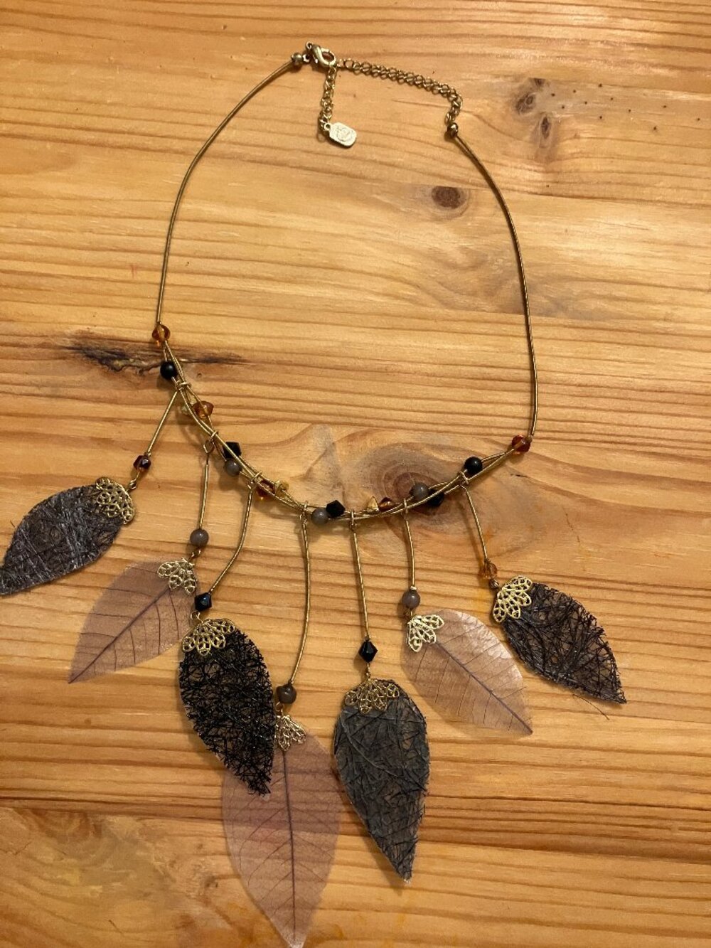 Bohemian Vintage Necklace Leaf pendants & gold-tone wire Collection You & I